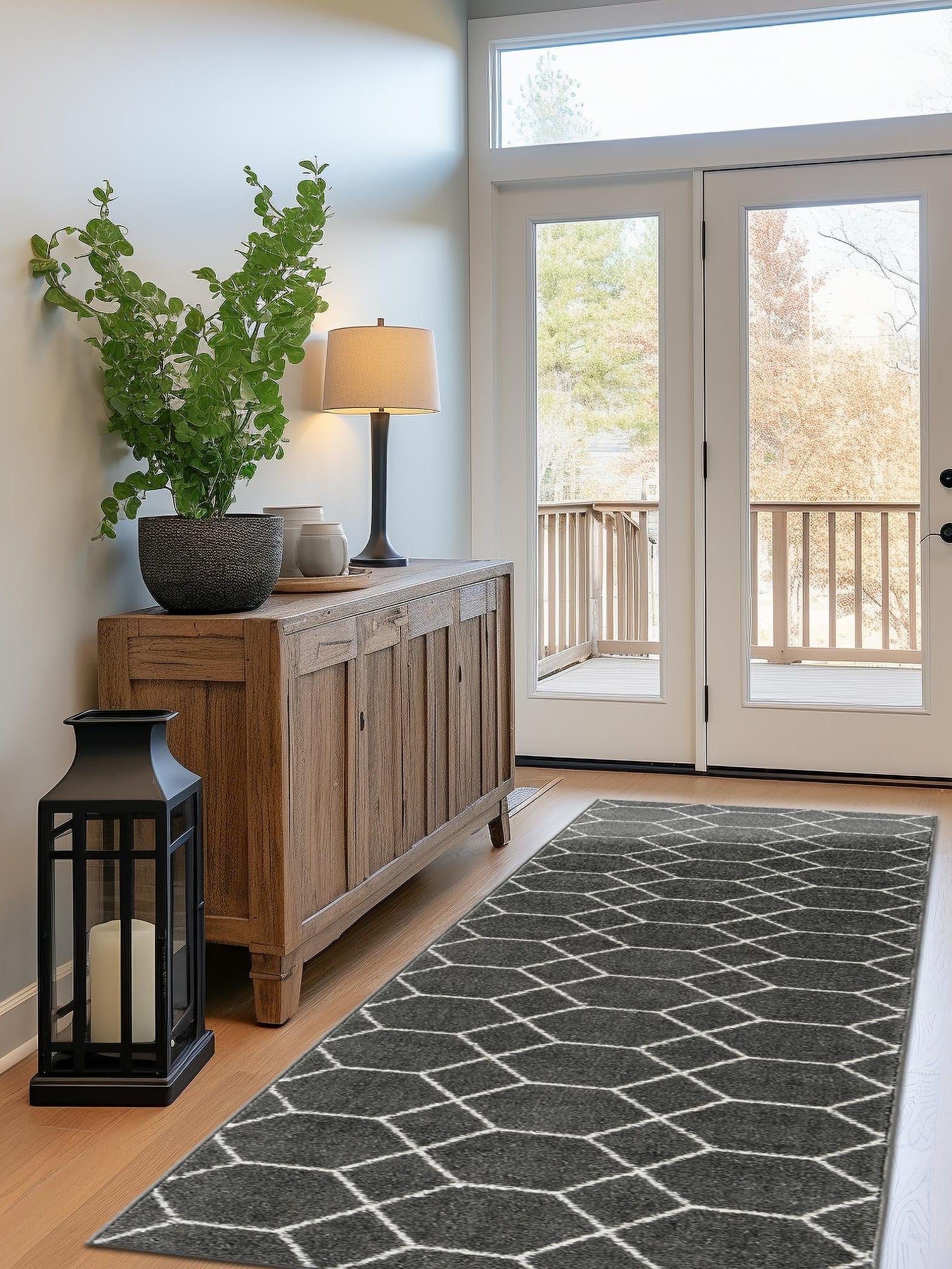 Dark Gray 2' x 5' 3 Trellis Frieze Runner Area Rug Geometric Modern Unique Stain Resistant Easy Clean Carpet for Living, Dining, Bedrooms, Office for Sale at Rug Engine