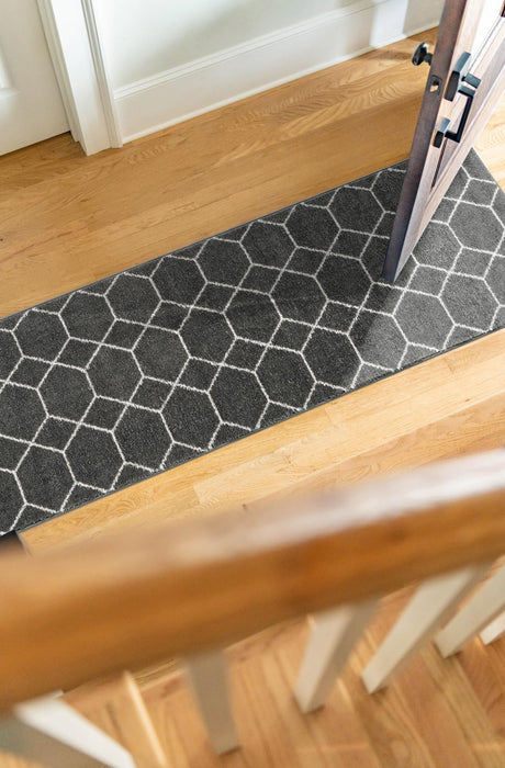 Dark Gray 2' x 10' Trellis Frieze Runner Area Rug Geometric Modern Unique Stain Resistant Easy Clean Carpet for Living, Dining, Bedrooms, Office for Sale at Rug Engine