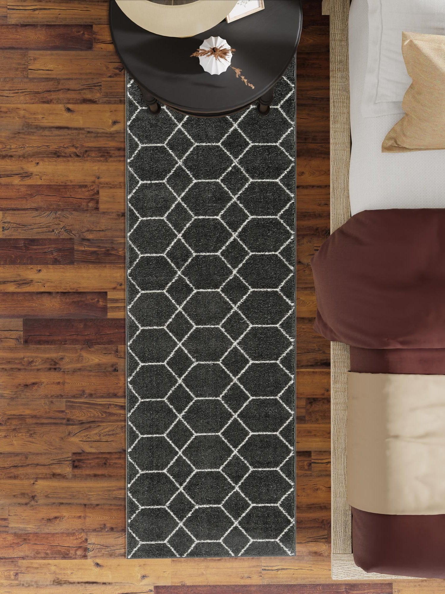 Dark Gray 2' x 5' 3 Trellis Frieze Runner Area Rug Geometric Modern Unique Stain Resistant Easy Clean Carpet for Living, Dining, Bedrooms, Office for Sale at Rug Engine
