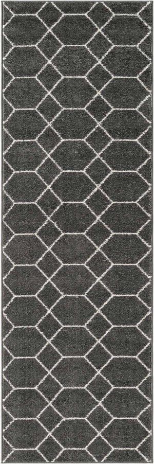 Dark Gray 2' x 6' 1 Trellis Frieze Runner Area Rug Geometric Modern Unique Stain Resistant Easy Clean Carpet for Living, Dining, Bedrooms, Office for Sale at Rug Engine