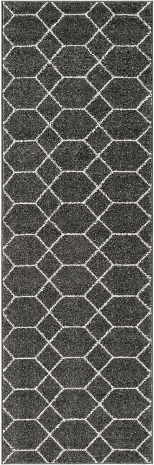 Dark Gray 2' x 6' 1 Trellis Frieze Runner Area Rug Geometric Modern Unique Stain Resistant Easy Clean Carpet for Living, Dining, Bedrooms, Office for Sale at Rug Engine