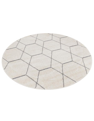 Ivory 4' 1 x 4' 1 Trellis Frieze Round Area Rug Geometric Modern Unique Stain Resistant Easy Clean Carpet for Living, Dining, Bedrooms, Office for Sale at Rug Engine