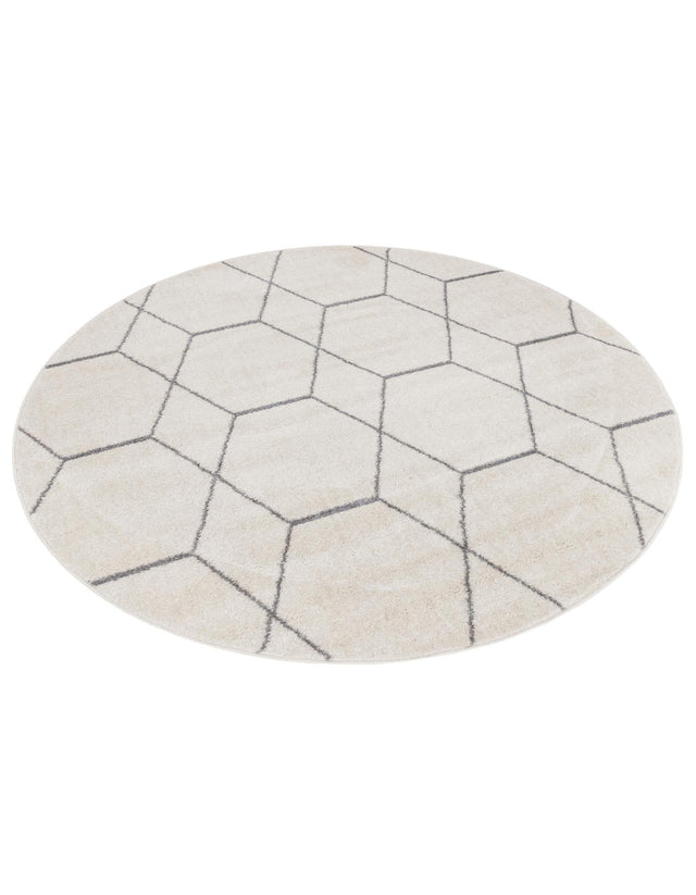 Ivory 4' 1 x 4' 1 Trellis Frieze Round Area Rug Geometric Modern Unique Stain Resistant Easy Clean Carpet for Living, Dining, Bedrooms, Office for Sale at Rug Engine