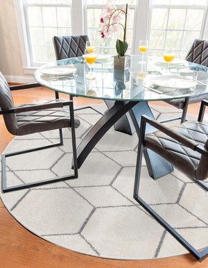 Ivory 12' x 12' Trellis Frieze Round Area Rug Geometric Modern Unique Stain Resistant Easy Clean Carpet for Living, Dining, Bedrooms, Office for Sale at Rug Engine