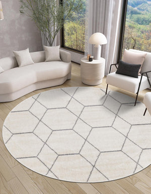 Ivory 3' 1 x 3' 1 Trellis Frieze Round Area Rug Geometric Modern Unique Stain Resistant Easy Clean Carpet for Living, Dining, Bedrooms, Office for Sale at Rug Engine