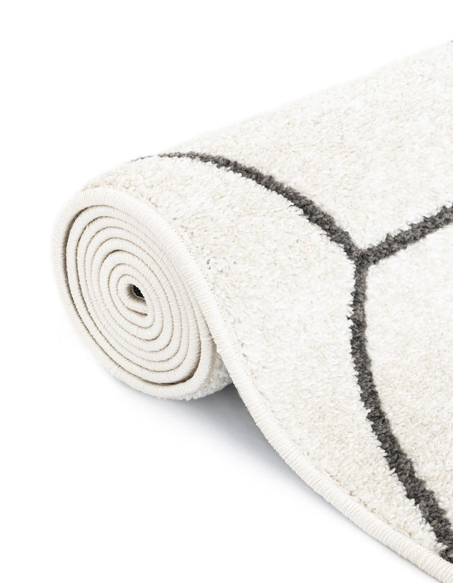 Ivory 4' 1 x 4' 1 Trellis Frieze Round Area Rug Geometric Modern Unique Stain Resistant Easy Clean Carpet for Living, Dining, Bedrooms, Office for Sale at Rug Engine