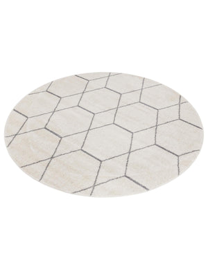 Ivory 4' 1 x 4' 1 Trellis Frieze Round Area Rug Geometric Modern Unique Stain Resistant Easy Clean Carpet for Living, Dining, Bedrooms, Office for Sale at Rug Engine