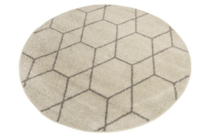 Ivory 4' 1 x 4' 1 Trellis Frieze Round Area Rug Geometric Modern Unique Stain Resistant Easy Clean Carpet for Living, Dining, Bedrooms, Office for Sale at Rug Engine