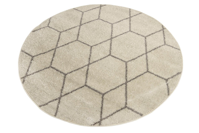 Ivory 4' 1 x 4' 1 Trellis Frieze Round Area Rug Geometric Modern Unique Stain Resistant Easy Clean Carpet for Living, Dining, Bedrooms, Office for Sale at Rug Engine