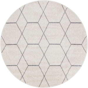 Ivory 4' 1 x 4' 1 Trellis Frieze Round Area Rug Geometric Modern Unique Stain Resistant Easy Clean Carpet for Living, Dining, Bedrooms, Office for Sale at Rug Engine