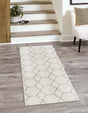Ivory 2' x 10' Trellis Frieze Runner Area Rug Geometric Modern Unique Stain Resistant Easy Clean Carpet for Living, Dining, Bedrooms, Office for Sale at Rug Engine