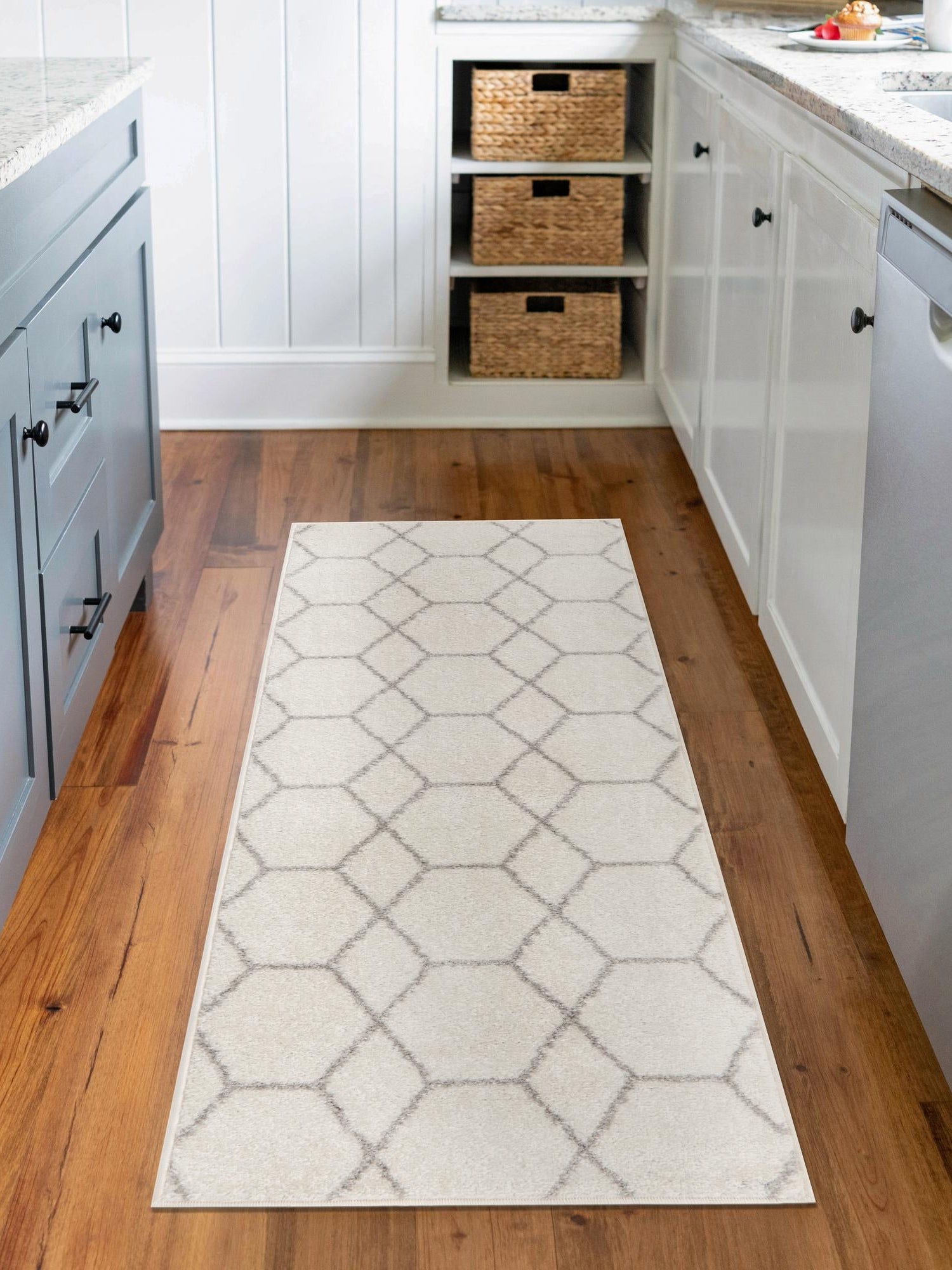 Ivory 2' x 9' Trellis Frieze Runner Area Rug Geometric Modern Unique Stain Resistant Easy Clean Carpet for Living, Dining, Bedrooms, Office for Sale at Rug Engine
