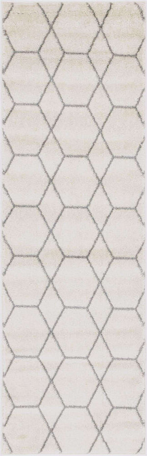Ivory 2' x 6' 1 Trellis Frieze Runner Area Rug Geometric Modern Unique Stain Resistant Easy Clean Carpet for Living, Dining, Bedrooms, Office for Sale at Rug Engine