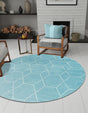 Light Blue 4' 1 x 4' 1 Trellis Frieze Round Area Rug Geometric Modern Unique Stain Resistant Easy Clean Carpet for Living, Dining, Bedrooms, Office for Sale at Rug Engine