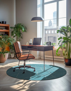 Light Blue 5' 3 x 5' 3 Trellis Frieze Round Area Rug Geometric Modern Unique Stain Resistant Easy Clean Carpet for Living, Dining, Bedrooms, Office for Sale at Rug Engine