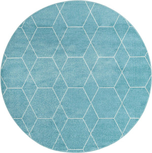 Light Blue 4' 1 x 4' 1 Trellis Frieze Round Area Rug Geometric Modern Unique Stain Resistant Easy Clean Carpet for Living, Dining, Bedrooms, Office for Sale at Rug Engine