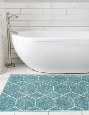 Light Blue 2' x 13' 1 Trellis Frieze Runner Area Rug Geometric Modern Unique Stain Resistant Easy Clean Carpet for Living, Dining, Bedrooms, Office for Sale at Rug Engine