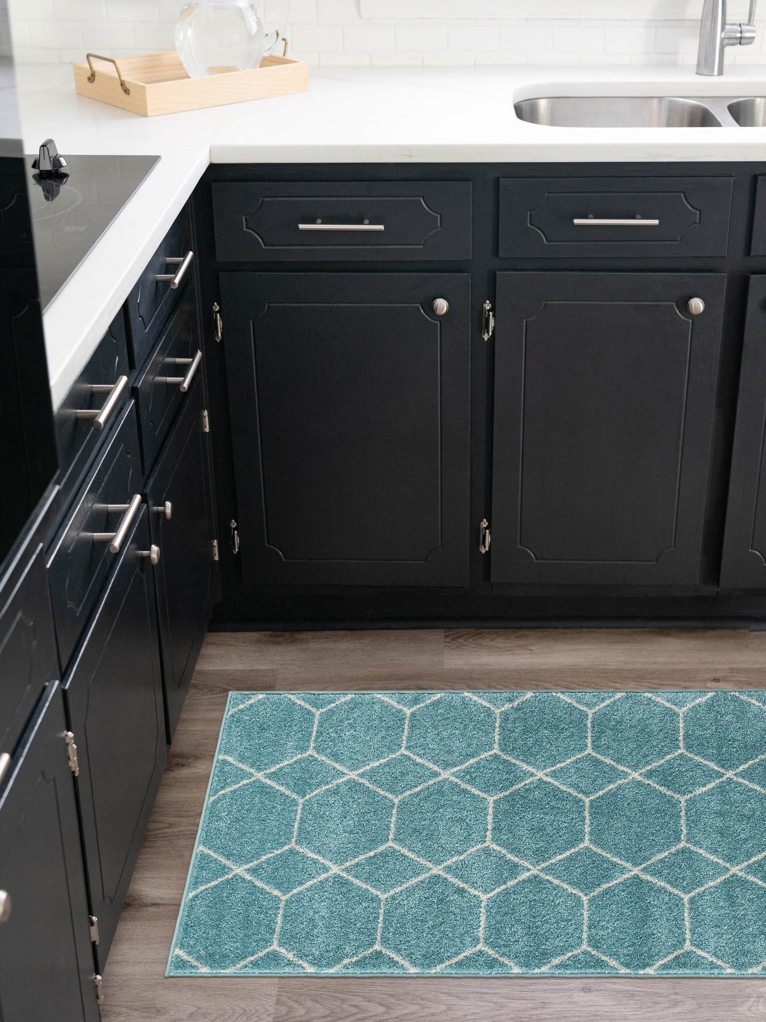 Light Blue 2' x 9' Trellis Frieze Runner Area Rug Geometric Modern Unique Stain Resistant Easy Clean Carpet for Living, Dining, Bedrooms, Office for Sale at Rug Engine