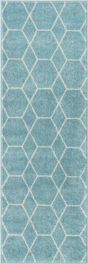 Light Blue 2' x 6' 1 Trellis Frieze Runner Area Rug Geometric Modern Unique Stain Resistant Easy Clean Carpet for Living, Dining, Bedrooms, Office for Sale at Rug Engine
