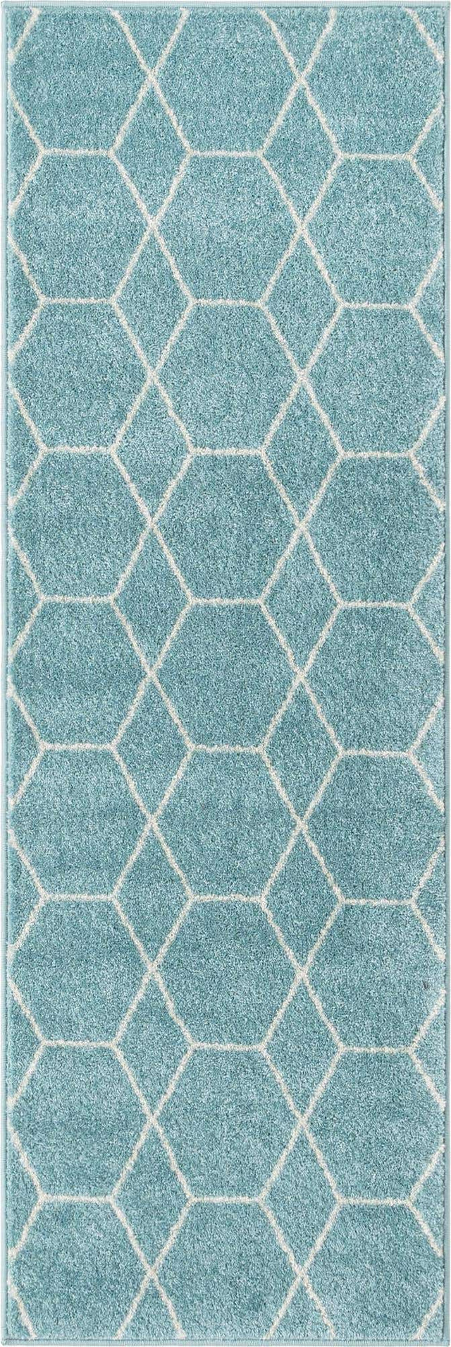 Light Blue 2' x 6' 1 Trellis Frieze Runner Area Rug Geometric Modern Unique Stain Resistant Easy Clean Carpet for Living, Dining, Bedrooms, Office for Sale at Rug Engine