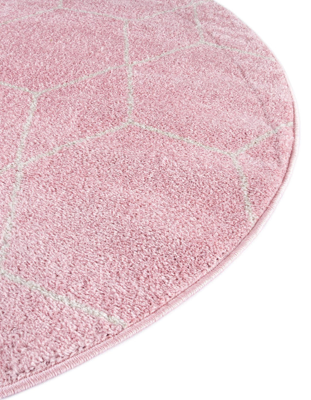 Light Pink 3' 1 x 3' 1 Trellis Frieze Round Area Rug Geometric Modern Unique Stain Resistant Easy Clean Carpet for Living, Dining, Bedrooms, Office for Sale at Rug Engine