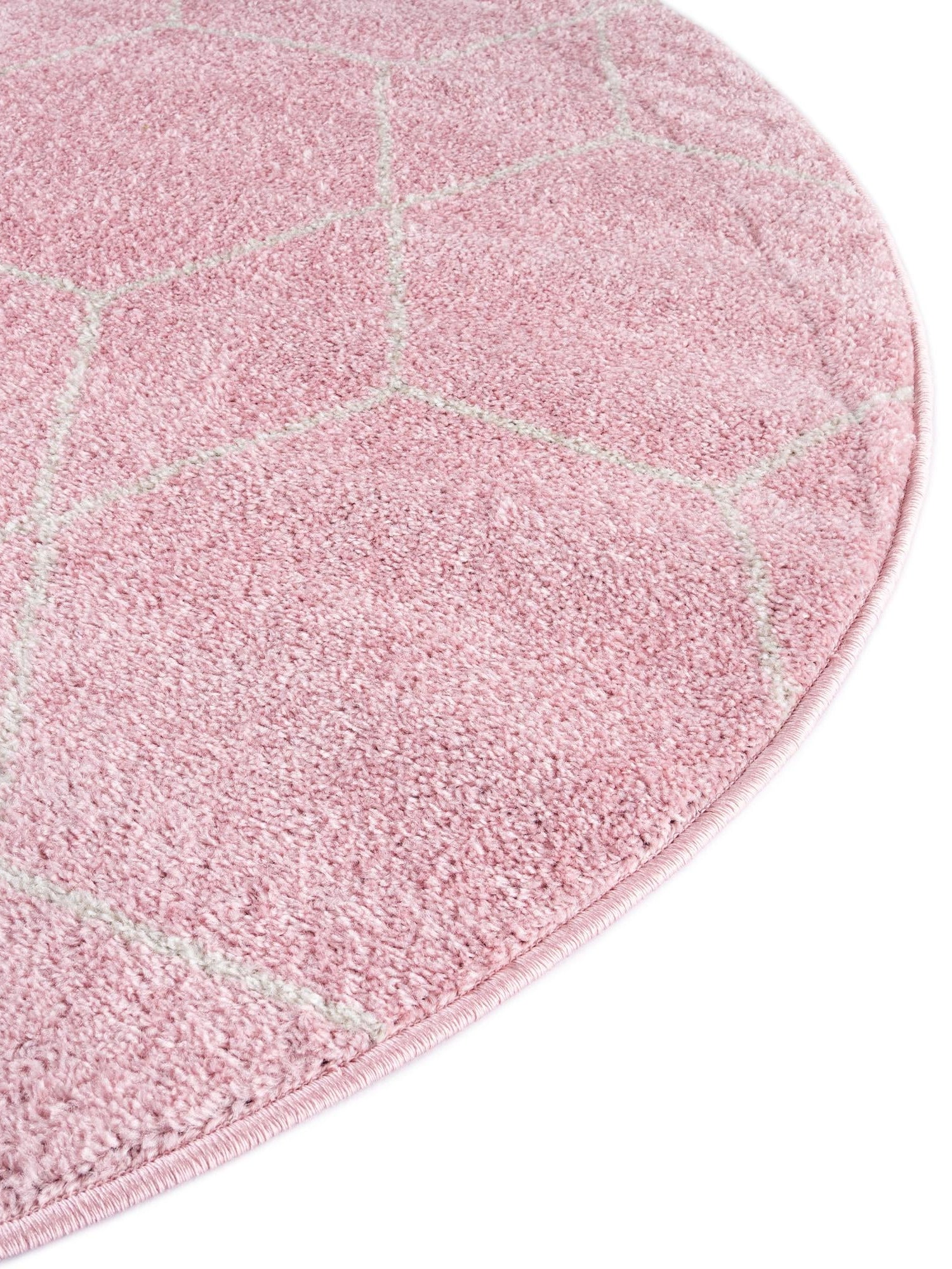 Light Pink 5' 3 x 5' 3 Trellis Frieze Round Area Rug Geometric Modern Unique Stain Resistant Easy Clean Carpet for Living, Dining, Bedrooms, Office for Sale at Rug Engine