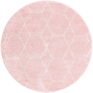 Light Pink 4' 1 x 4' 1 Trellis Frieze Round Area Rug Geometric Modern Unique Stain Resistant Easy Clean Carpet for Living, Dining, Bedrooms, Office for Sale at Rug Engine