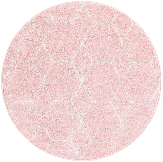 Light Pink 4' 1 x 4' 1 Trellis Frieze Round Area Rug Geometric Modern Unique Stain Resistant Easy Clean Carpet for Living, Dining, Bedrooms, Office for Sale at Rug Engine