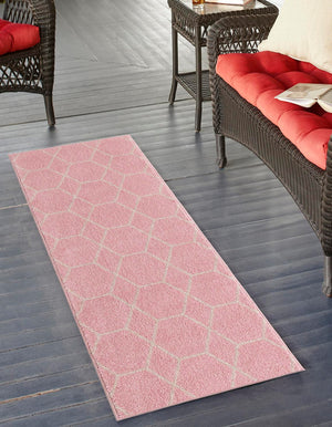 Light Pink 2' x 6' 1 Trellis Frieze Runner Area Rug Geometric Modern Unique Stain Resistant Easy Clean Carpet for Living, Dining, Bedrooms, Office for Sale at Rug Engine