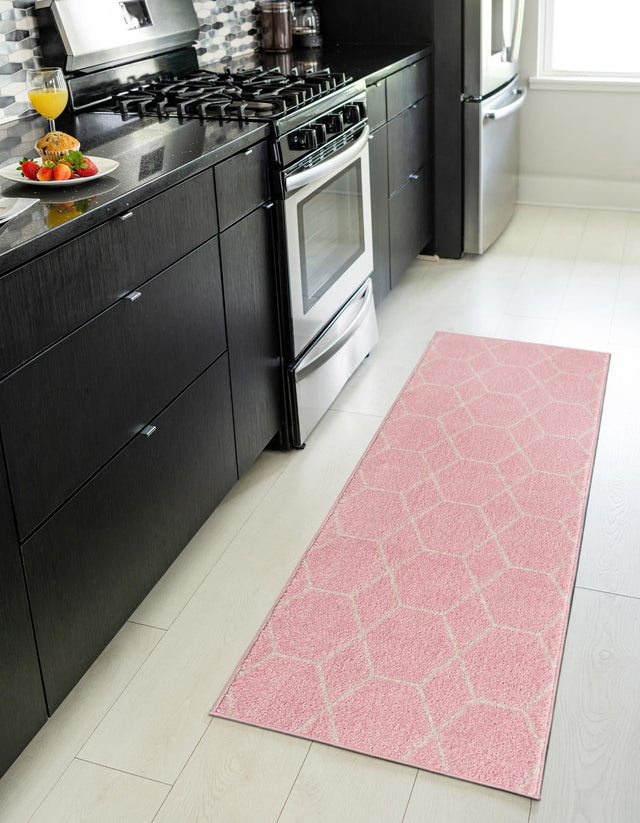 Light Pink 2' x 6' 1 Trellis Frieze Runner Area Rug Geometric Modern Unique Stain Resistant Easy Clean Carpet for Living, Dining, Bedrooms, Office for Sale at Rug Engine