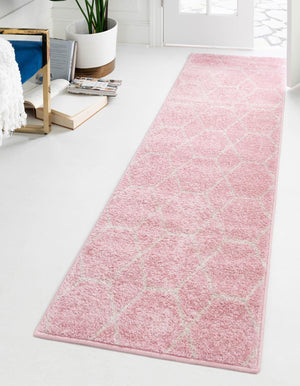 Light Pink 2' x 13' 1 Trellis Frieze Runner Area Rug Geometric Modern Unique Stain Resistant Easy Clean Carpet for Living, Dining, Bedrooms, Office for Sale at Rug Engine