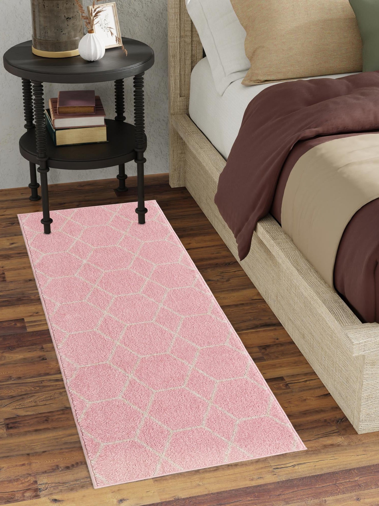 Light Pink 2' x 6' 1 Trellis Frieze Runner Area Rug Geometric Modern Unique Stain Resistant Easy Clean Carpet for Living, Dining, Bedrooms, Office for Sale at Rug Engine