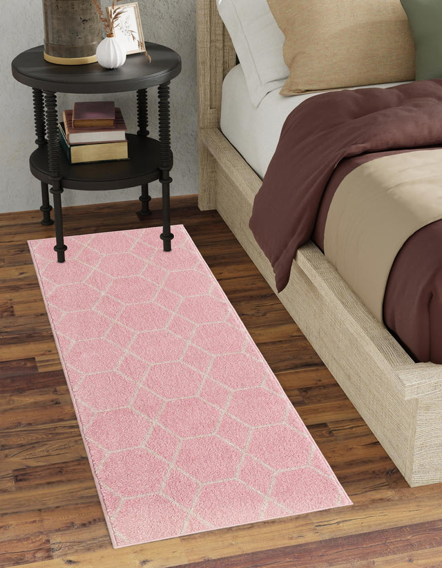 Light Pink 2' x 6' 1 Trellis Frieze Runner Area Rug Geometric Modern Unique Stain Resistant Easy Clean Carpet for Living, Dining, Bedrooms, Office for Sale at Rug Engine