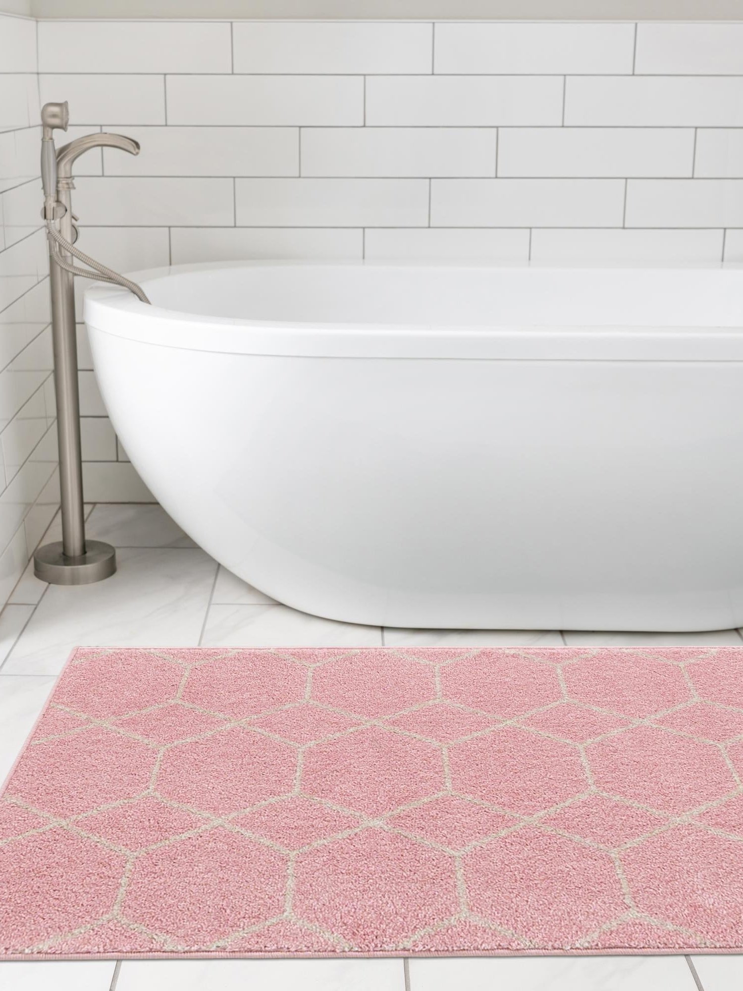 Light Pink 2' x 6' 1 Trellis Frieze Runner Area Rug Geometric Modern Unique Stain Resistant Easy Clean Carpet for Living, Dining, Bedrooms, Office for Sale at Rug Engine