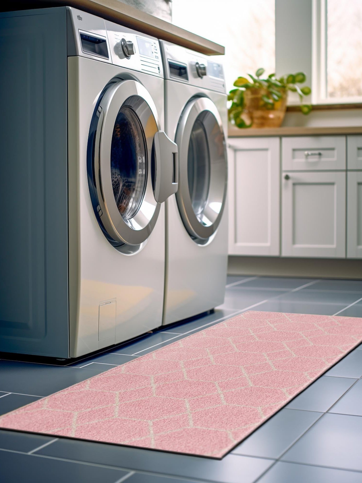 Light Pink 2' x 13' 1 Trellis Frieze Runner Area Rug Geometric Modern Unique Stain Resistant Easy Clean Carpet for Living, Dining, Bedrooms, Office for Sale at Rug Engine