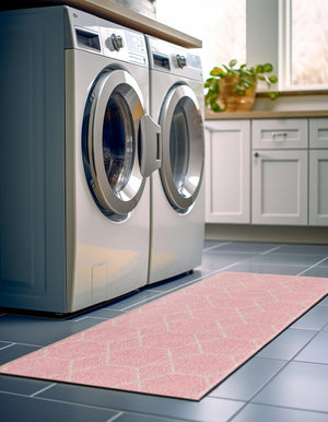 Light Pink 2' x 13' 1 Trellis Frieze Runner Area Rug Geometric Modern Unique Stain Resistant Easy Clean Carpet for Living, Dining, Bedrooms, Office for Sale at Rug Engine