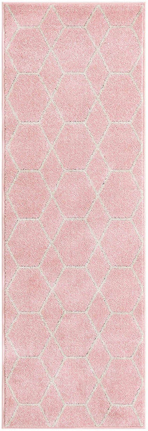 Light Pink 2' x 6' 1 Trellis Frieze Runner Area Rug Geometric Modern Unique Stain Resistant Easy Clean Carpet for Living, Dining, Bedrooms, Office for Sale at Rug Engine