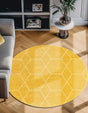 Yellow 4' 1 x 4' 1 Trellis Frieze Round Area Rug Geometric Modern Unique Stain Resistant Easy Clean Carpet for Living, Dining, Bedrooms, Office for Sale at Rug Engine