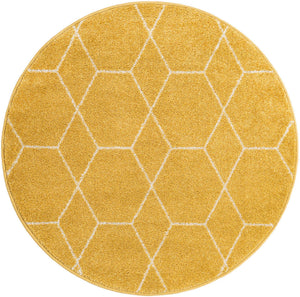 Yellow 4' 1 x 4' 1 Trellis Frieze Round Area Rug Geometric Modern Unique Stain Resistant Easy Clean Carpet for Living, Dining, Bedrooms, Office for Sale at Rug Engine
