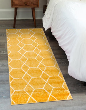 Yellow 2' x 13' 1 Trellis Frieze Runner Area Rug Geometric Modern Unique Stain Resistant Easy Clean Carpet for Living, Dining, Bedrooms, Office for Sale at Rug Engine