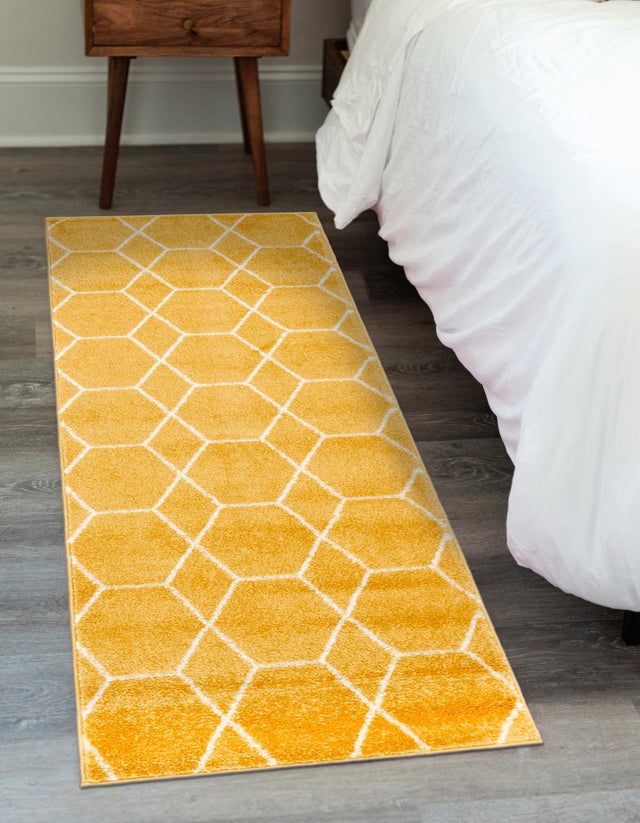 Yellow 2' x 13' 1 Trellis Frieze Runner Area Rug Geometric Modern Unique Stain Resistant Easy Clean Carpet for Living, Dining, Bedrooms, Office for Sale at Rug Engine