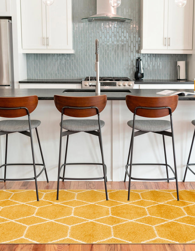Yellow 2' x 6' 1 Trellis Frieze Runner Area Rug Geometric Modern Unique Stain Resistant Easy Clean Carpet for Living, Dining, Bedrooms, Office for Sale at Rug Engine