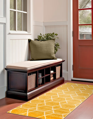 Yellow 2' x 9' Trellis Frieze Runner Area Rug Geometric Modern Unique Stain Resistant Easy Clean Carpet for Living, Dining, Bedrooms, Office for Sale at Rug Engine