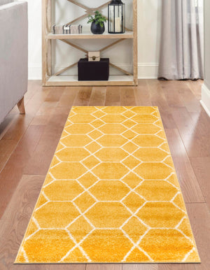 Yellow 2' x 6' 1 Trellis Frieze Runner Area Rug Geometric Modern Unique Stain Resistant Easy Clean Carpet for Living, Dining, Bedrooms, Office for Sale at Rug Engine