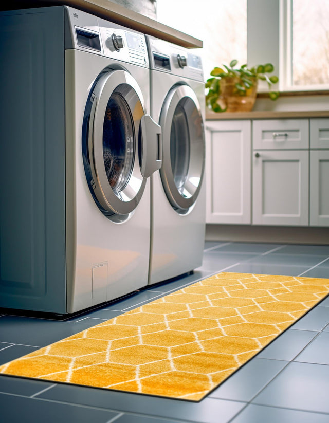 Yellow 2' x 13' 1 Trellis Frieze Runner Area Rug Geometric Modern Unique Stain Resistant Easy Clean Carpet for Living, Dining, Bedrooms, Office for Sale at Rug Engine