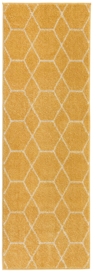 Yellow 2' x 6' 1 Trellis Frieze Runner Area Rug Geometric Modern Unique Stain Resistant Easy Clean Carpet for Living, Dining, Bedrooms, Office for Sale at Rug Engine