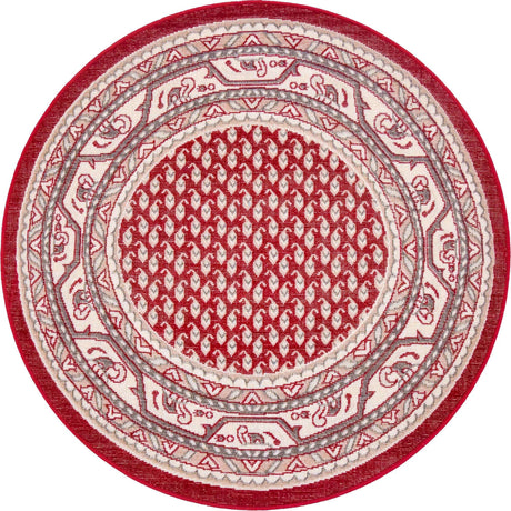 Red 3' 7 x 3' 7 Williamsburg Round Area Rug 100% Polypropylene With Cotton Backing Durable Easy Clean Stain Resistant Carpet for Sale at Rug Engine