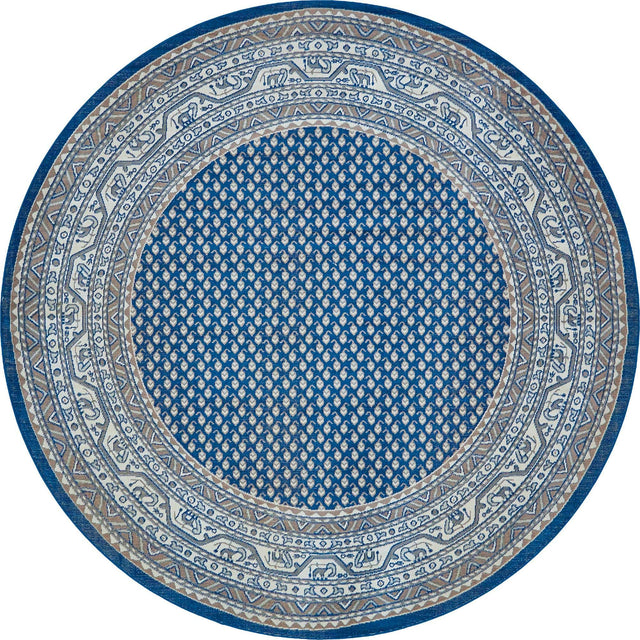 Blue 3' 7 x 3' 7 Williamsburg Round Area Rug 100% Polypropylene With Cotton Backing Durable Easy Clean Stain Resistant Carpet for Sale at Rug Engine