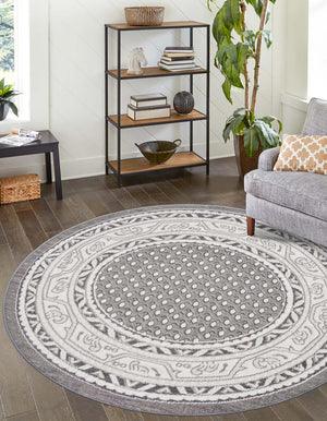 Gray 3' 7 x 3' 7 Williamsburg Round Area Rug 100% Polypropylene With Cotton Backing Durable Easy Clean Stain Resistant Carpet for Sale at Rug Engine