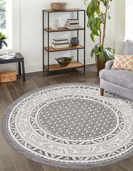 Gray 3' 7 x 3' 7 Williamsburg Round Area Rug 100% Polypropylene With Cotton Backing Durable Easy Clean Stain Resistant Carpet for Sale at Rug Engine